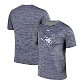 Toronto Blue Jays Gray Black Striped Logo Performance T-Shirt
